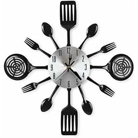 16 Inch Cutlery Kitchen Wall Clocks with Fork and Spoon Dial, Silent Clock Movement and Battery Operated, Great Wall Decor and Housewarming Gifts