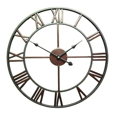 16 Inch Large Metal Wall Clock, Farmhouse Oversized Silent Black Iron Wall Clock with Arabic Numerals, Vintage Industrial Design for Indoor Outdoor Garden Patio Pool Yard Home Decoration