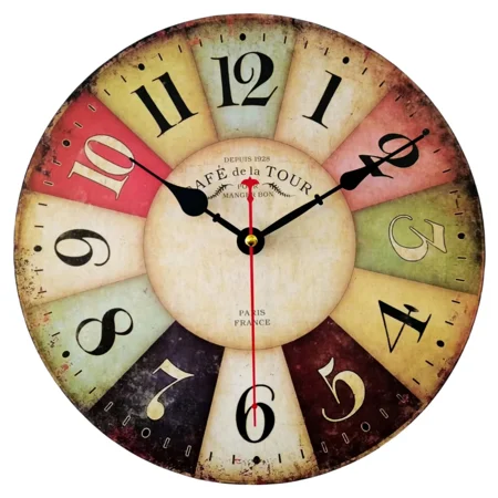 16 Inch Retro Farmhouse Clocks, Colorful Tuscan Country Wall Decor Clock