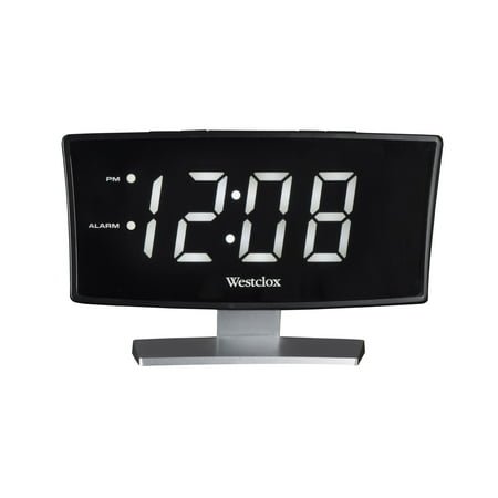 1.8 Electric Silver and Black Curved White LED Digital Bedside Alarm Clock