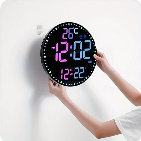 1PC Colorful Electronic Clock, Circular LED Mirror Clock, Countdown Timer, Infrared Remote Control, Stereo Wall Clock