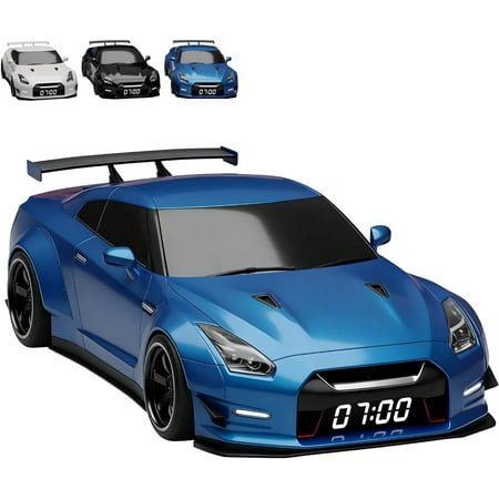 2026 New Hypercar Alarm Clock, Car Alarm Clock, with Crystal Clear LED Display Screen and Realistic Engine Sounds and Dynamic Flame Effects, Sports Car Ornament Blue