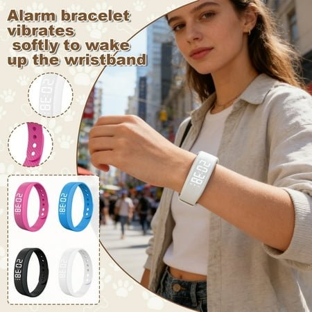 2026 Wake-Up Vibration Alarm Band, Long-Lasting Silent Alarm Clock Wristband, Alarm Band, Silent Vibrating Wrist, for Light Heavy Sleepers, Wake up Without Disturbing Others,Black