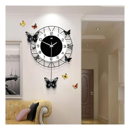 20 Inch Large Round Wall Clock Decor Silent Pendulum Battery Operated Non-Ticking Modern Pendulum Wall Clock Art Decor for Living Room Bedroom Dining Room, Black