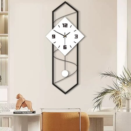 27.5 Modern Metal Wall Clock – Silent, Black & White, Iron Frame with Solid Wood Dial, Stylish Home Decor for Kitchen, Living Room, Office