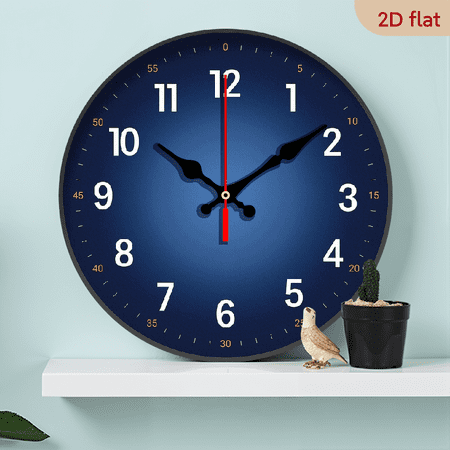 2D Flat 1pc 10Inch Modern Navy Blue Gradient Round Wall Clock with Black Hands White Face Silent Quartz Movement, Large Easy to Read Black Hour Markers, Minimalist Design for Living Room, Bedroom