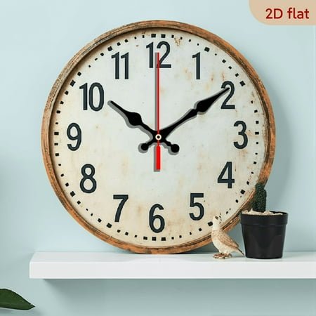 2D Flat 1pc 10Inch Rustic Wooden Wall Clock with Black Hands and Red Second Hand, Easy to Read, Silent, No Battery Included, Ideal for Kitchen, Bedroom, Office Decor, Office Decor Vintage