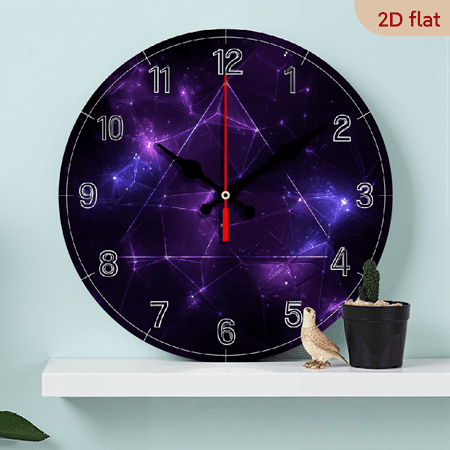 2D Flat 1pc 10Inch Wooden Dreamy dark purple geometric wall clock, no ticking, perfect choice for living room, bedroom, kitchen, office decoration, modern home art decorative wall clock, ideal gift