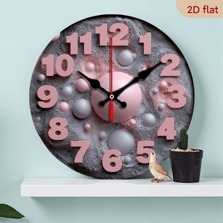 2D Flat 1pc 10Inch Wooden Modern Minimalist Large 10-Inch Round Wall Clock - Non-Ticking Silent Movement, Battery-Powered (AA Not Included) - Elegant Gray Pink Decor for Living Room