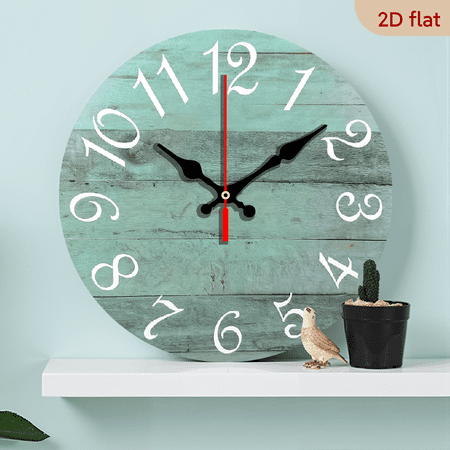 2D Flat 1pc 10Inch Wooden Small Wall Clock Frameless Wooden Wall Clocks with Silent Quartz Movement, Rustic Coastal Country Village Clocks Decorative for Kitchen Bedroom Living Room