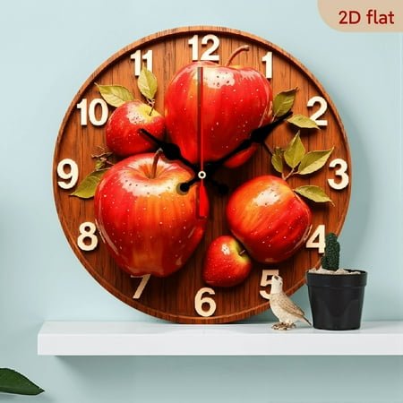 2D Flat 1pc 10Inch Wooden Vintage fruit apples are small and fresh and delicious Design Wall Clock QuartzStyle Vintage fruit apples are small and fresh and delicious Wall Clock - Quartz Moveme