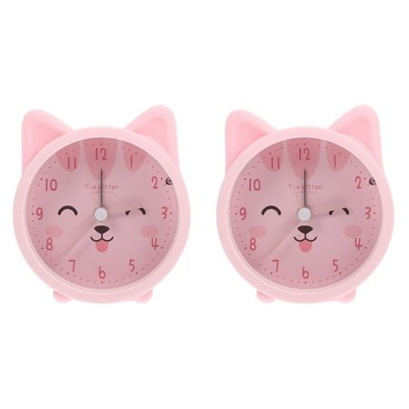 2pcs Cute Animal Cat Alarm Clock Silent Non Ticking Silicone Clock Night Light Travel Clock