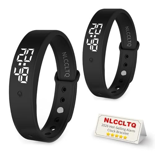 2PCS Vibrating Alarm Clock for Heavy Sleepers Kids Digital Watch with Timer Potty Training Deaf People Small Silent Wristband of Sleep Wrist Shock Alarmo Electric Metronome Band Vibrate Bed Shaker