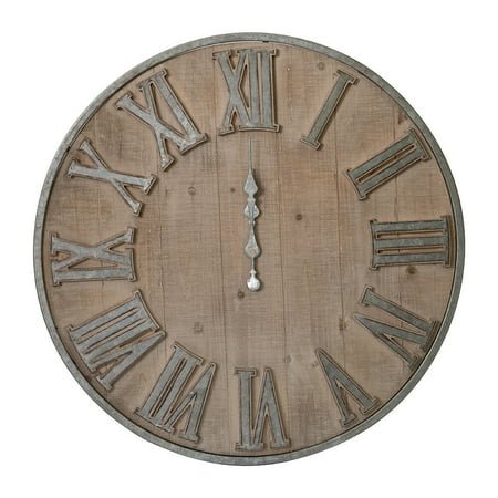 30 Adelaide Oversized Wall Clock - Farmhouse Style Wooden Round Clock with Galvanized Metal Accents, Brown