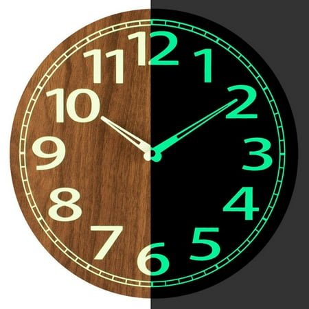 30Cm Luminous Digital Wall Clock With Silent Sweep Movement Wooden Clock