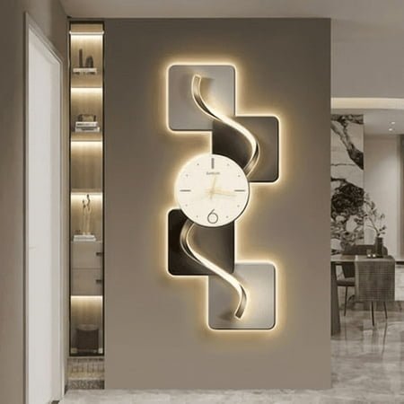 39.4 Large Silent Wall Clock Light Modern Abstract Geometric Decor Art Living Room