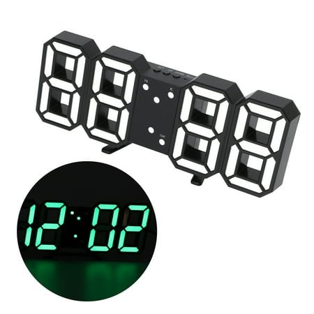 3D LED Wall Clock, 8.9-inch Digital Wall Clock, Automatic Brightness Adjustment, Smart Voice Control Design for Home, Kitchen and Office (Black Case, Green Characters)
