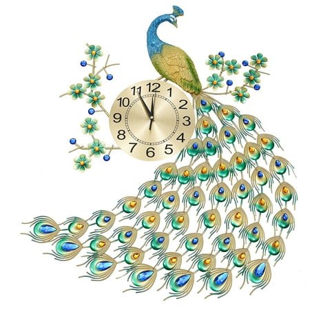 3D Peacock Wall Clock 8.26 Large Metal Big Watch Living Room Art Decor Modern Luxury Home Wall Clock