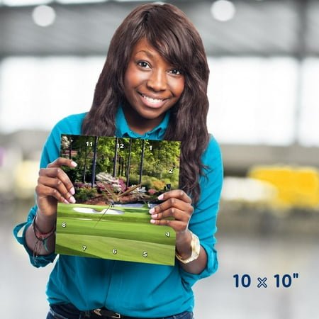 3dRose, Amen Corner in Augusta Georgia - Golfers on Bridge, 10x10 Wall Clock
