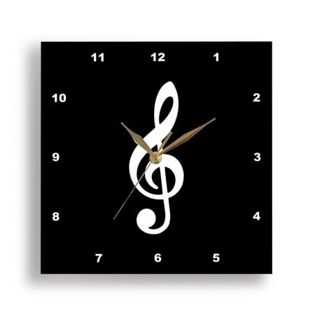 3dRose, Black Treble Clef Music Notation - G clef musical note musician gift, 10x10 Wall Clock