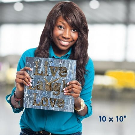 3dRose, Blue Abstract Live Laugh Love Inspiration, 10x10 Wall Clock