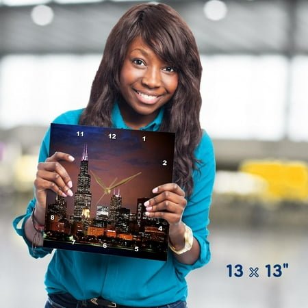 3dRose, Chicago Skyline at Night, 13x13 Wall Clock