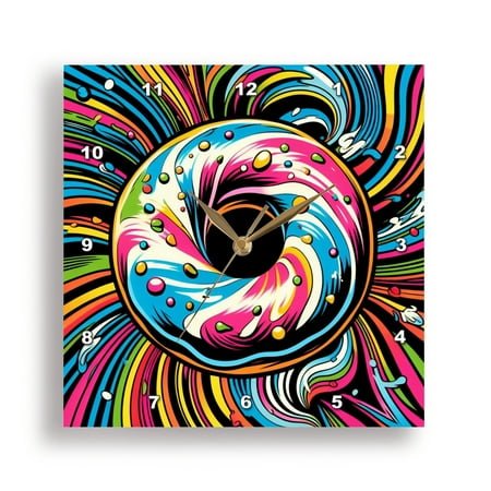 3dRose, Colorful Pop Art of a Donut, 15x15 Wall Clock
