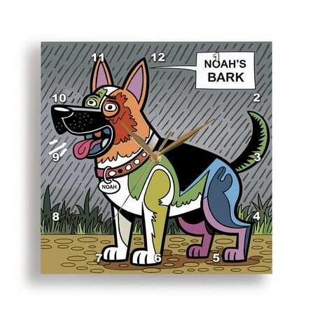 3dRose, Funny Cool Abstract German Sherpherd Dog Barking Noahs Bark Pun, 15x15 Wall Clock