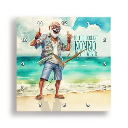 3dRose, Humorous Italian Grandpa Loves the Beach Coolest Nonno Ever, 15x15 Wall Clock
