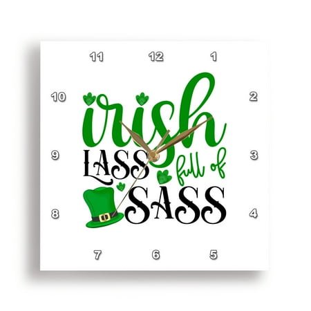 3dRose, Irish lass full of sass St. Patricks day funny charm, gift for her, 15x15 Wall Clock