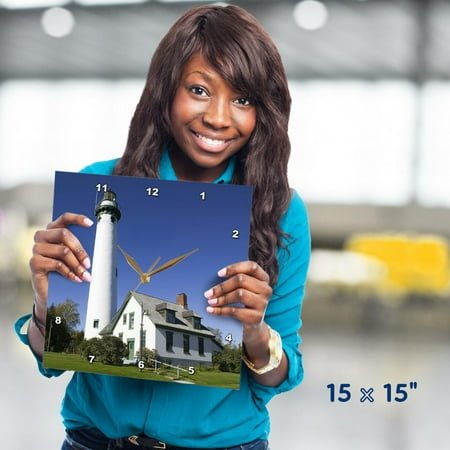 3dRose, Michigan, Lake Huron, Presque Isle Lighthouse - US23 WBI0151 - Walter Bibikow, 15x15 Wall Clock