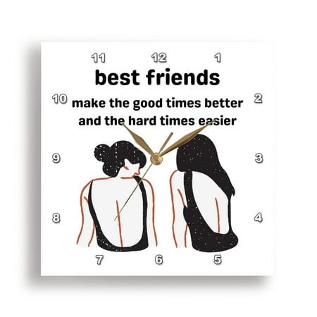 3dRose, Quote Best friends make the good time better and the hard times easier, 15x15 Wall Clock