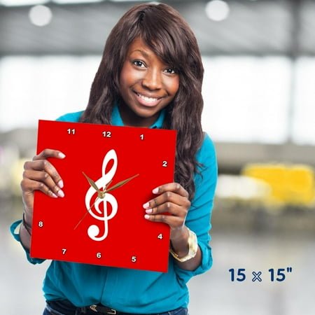 3dRose, Red Treble Clef Music Notation - G clef musical note musician gift, 15x15 Wall Clock