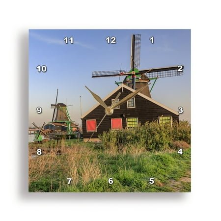 3dRose, Windmills. North Holland. ZaanseSchans. Kalverpolderpad. Netherlands., 15x15 Wall Clock