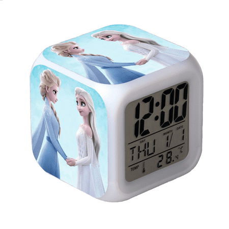 3＂LED Alarm Clock Cartoon Frozen Pattern Desk Table Glowing Electronic Colorful Digital Clock for Girl Boy Kids Children Bedroom Toy Birthday Present Gift