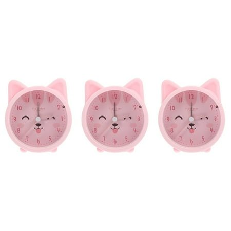 3pcs Cute Animal Cat Alarm Clock Silent Non Ticking Silicone Clock Night Light Travel Clock
