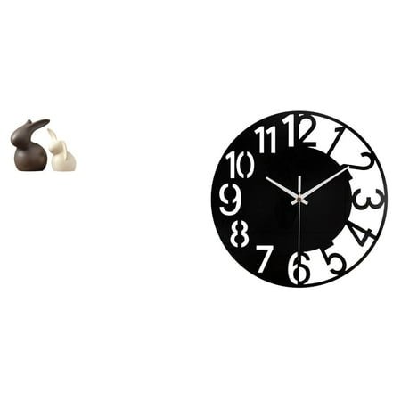 3 Pieces Ceramic Statue Acrylic Wall Clock Decorative Set Artistic Modern Design for Home Office Living Room