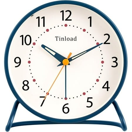4.5 Antique Retro Analog Alarm Clock, Small Silent Desk Clock with Manual Light, Snooze, for Living Room, Bedroom, Bedside, Desk(Blue)