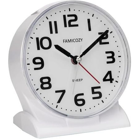 4.5 No Ticking Analog Alarm Clock,Silent Readable for Seniors,Easy to Set,Gradual Rise Alarm,Big Numbers,On/Off Switch on Side,Gentle Wake,Snooze Soft Backlight,Battery Operated,White