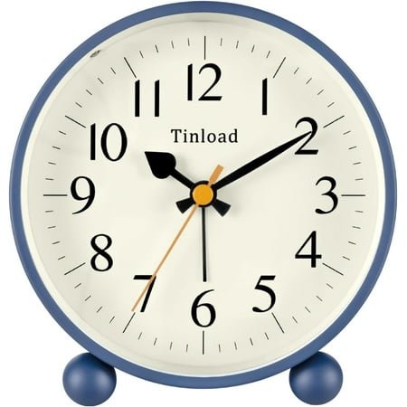 4.5 Vintage Retro Analog Alarm Clock, Super Silent Non Ticking Small Clock with Manual Light, Snooze, Battery Operated, for Living Room, Bedroom, Bedside, Desk(Blue)