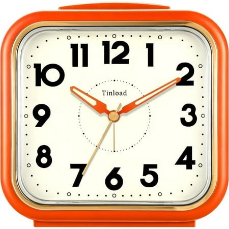 5.5 Large Analog Alarm Clock • Silent Non Ticking • Gentle Wake • Beep Sounds • Increasing Volume • Battery Operated Snooze and Manual Light • Retro Orange