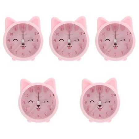 5pcs Cute Animal Cat Alarm Clock Silent Non Ticking Silicone Clock Night Light Travel Clock