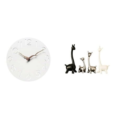 5 Pieces Wall Clock Ceramic Giraffe Statue Elk Deer Figurine Silent Movement for Home Bedroom Office Decor