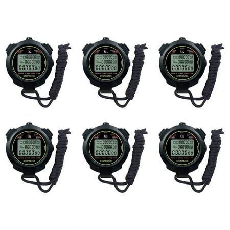 6X Digital Sports Stopwatch, 10Lap /Split Memory Stopwatch Count Down , Large Display Waterproof 12/24 Hour Clock