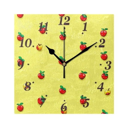 7.78in Apples Pattern Design Square Wall and Table Clock Dual Use Vintage Design in Black or Gold