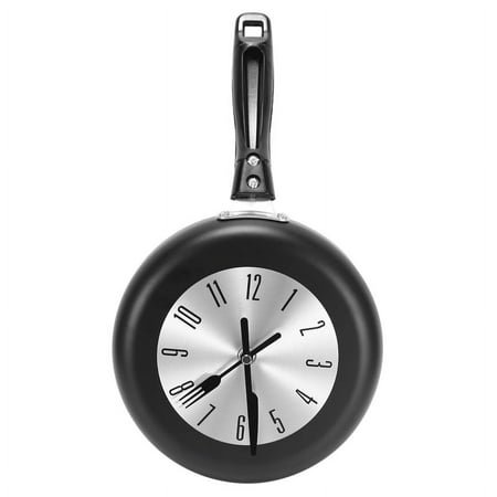 8 Inch Frying Pan Design Hanging Wall Clock Kitchen Metal Clock ,Themed Wall Watch,for Home Room Decoration,Black