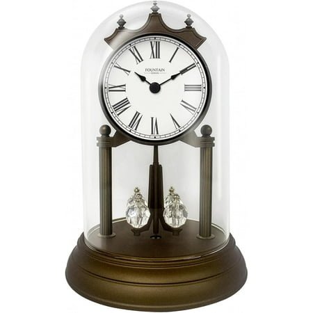 9 Genevieve Mantel Clock with Revolving Pendulum, Modern Anniversary Clock Rotating Pendulum, Wedding Gifts, Desk & Shelf Clock, Roman Numerals, Bronze Finish
