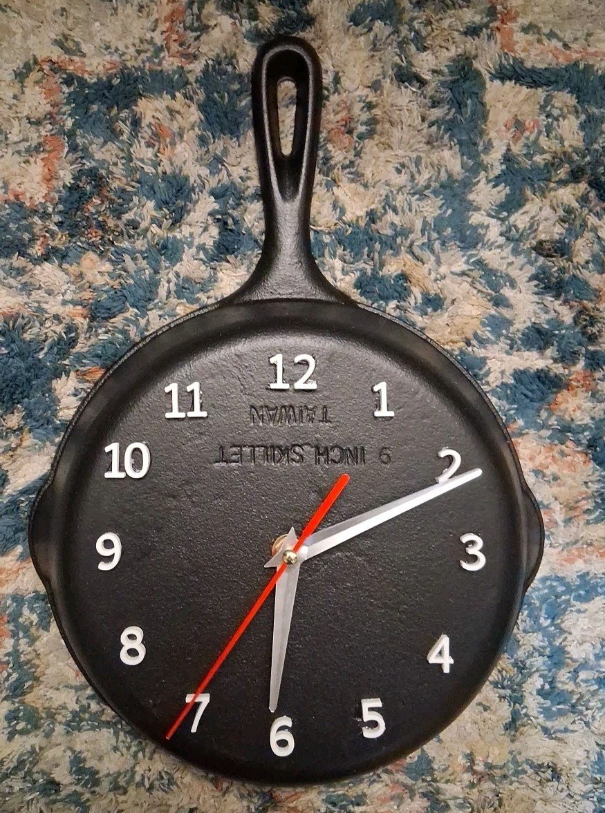 9 Inch Cast Iron Skillet Clock, Battery Operated