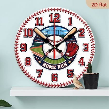 A 10-inch 2D flat Baseball Home Field themed wooden circular wall clock, suitable for decoration in bedrooms, living rooms and offices. It is an ideal gift for Christmas and New Year.
