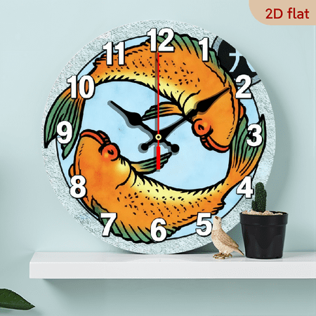 A 10-inch 2D flat Pisces theme wooden silent wall clock is an excellent choice for Halloween/Easter/Christmas gifts and is suitable for modern home decoration art.
